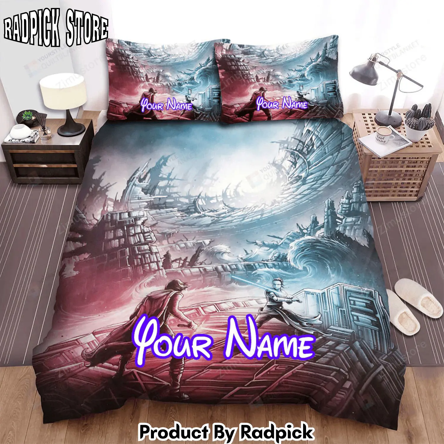 Radpick star wars episode ix the rise of skywalker fanart of fight with two main actors scene movie poster bed sheets duvet cover personalized name bedding sets rp3271943